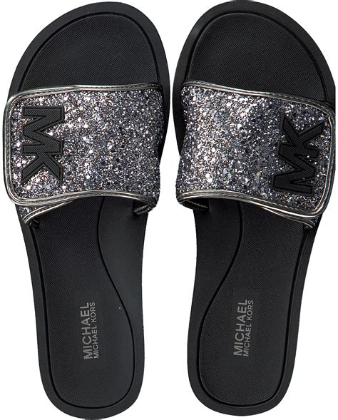 schwarze michael kors zehentrenner mk slide|michael kors slides.